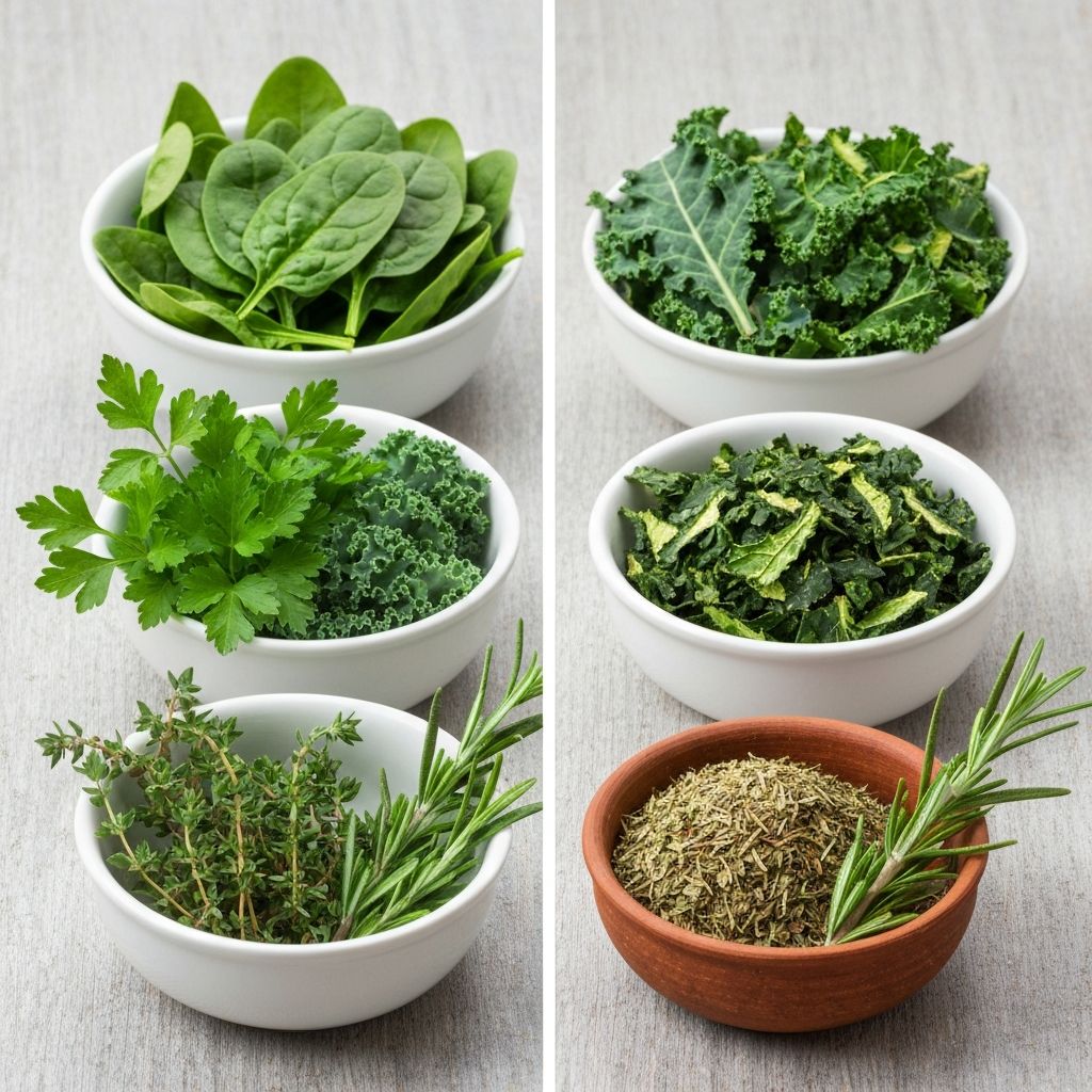 Porównanie świeżych warzyw i ziół suszonych